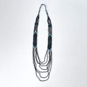 Handmade Womens Ukrainian Multi-Layered Bohemian Beaded Necklace Turquoise Black